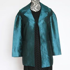St. John Couture NWT Evening Jacket Holiday Shimmer Dark Teal Size 2 Wool & Silk